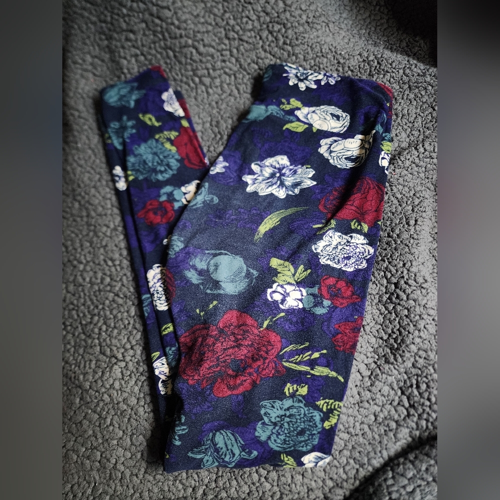 LuLuRoe Adult OS Floral Leggings - used